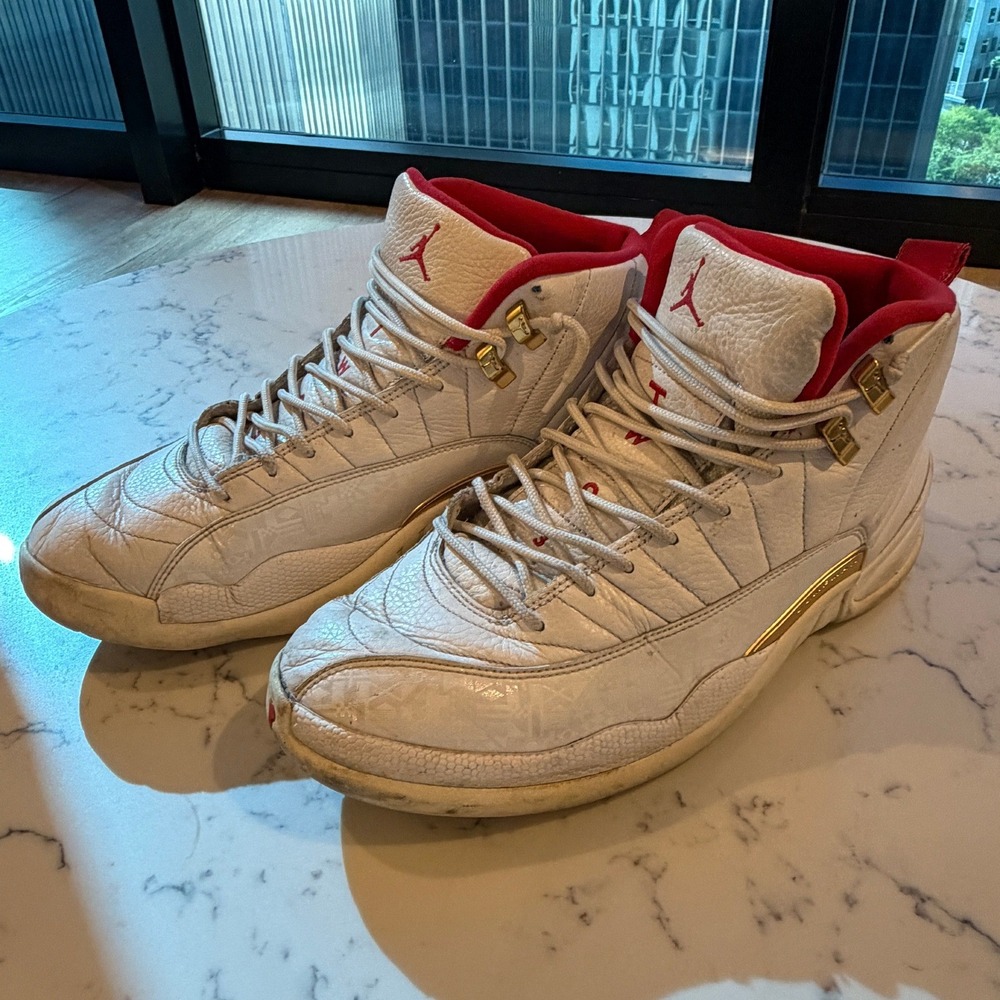 Air Jordan 12 Retro FIBA White University Red Gold 130690-107 Mens Size 12